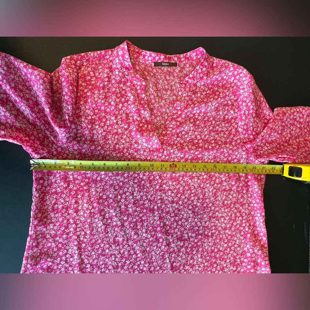 Gaharu Women's Ditsy Floral Top V Neck Chiffon Blouse 3/4 Sleeve Pink Large - Picture 10 of 11